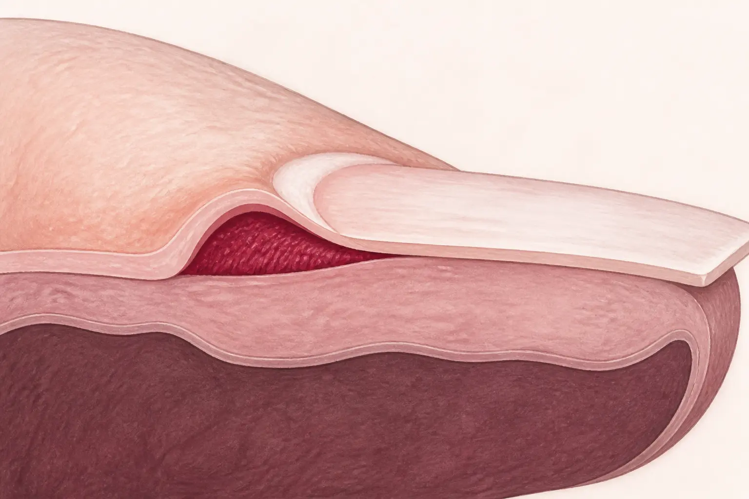 Schéma de la matrice de l ongle sous le repli proximal, coupe de l’ongle et du lit unguéal, demi-lune visible.